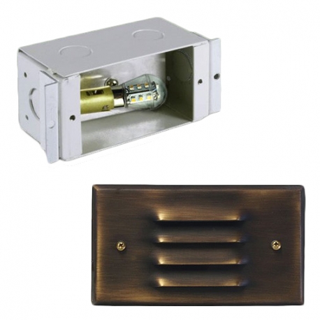 Solid Brass Premium LED Louver Face Mini Recessed Step Light w/ Galvanized Steel Housing